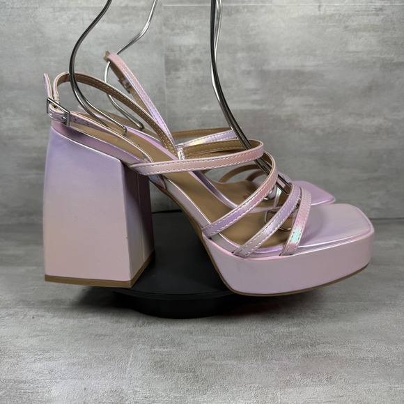 Abound Platform Block Heel Shoes Womens Size 10 Pink Iridescent Strappy Sandals - Picture 1 of 11